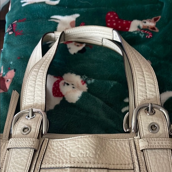 Elegant Cream Leather Tote Bag coach pebble - Picture 2 of 16
